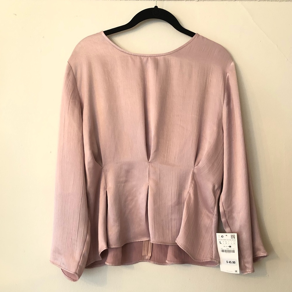 Zara Basic Rose Pink Satin Peplum Top